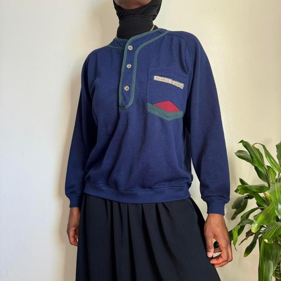 Vintage 90s Gitano Global Future Henley Sweatshirt size M - Picture 4 of 7